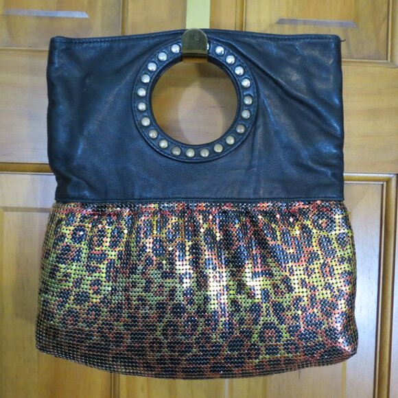 VTG Whiting & Davis Animal Print Mesh Purse 1980's? Leather Handle 10½ x 10 - Picture 1 of 8